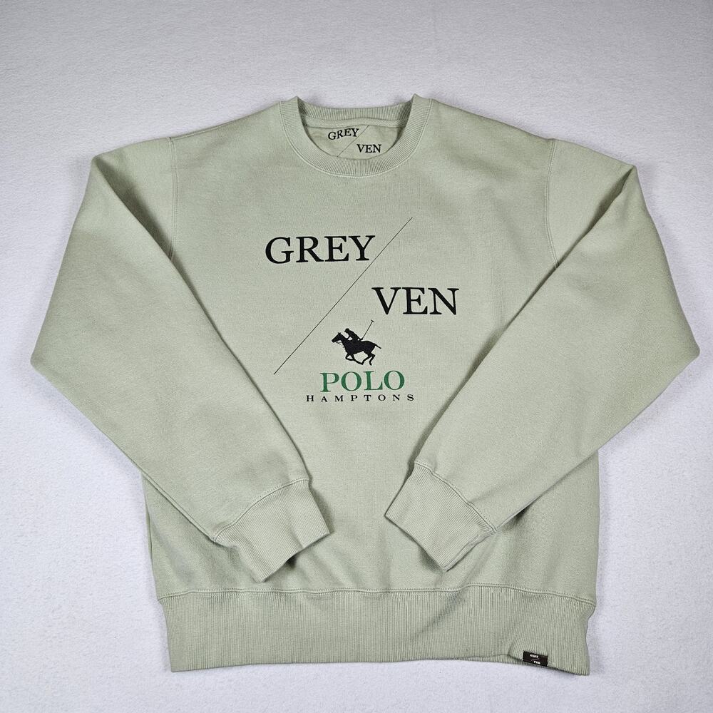 GREY/VEN Polo Graphic Logo Sweatshirt Womens M Hamptons Luxury Green Crewneck